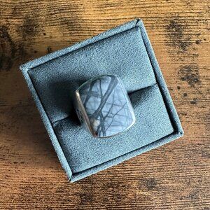 David Yurman Exotic Stone Long Signet Ring w/ Picasso Jaspar - Size 10 - RARE